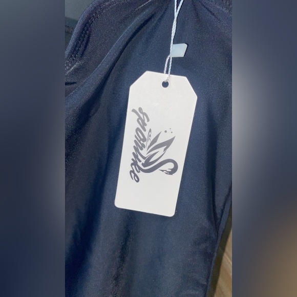 SPORLIKE Women’s New With Tag Size Small One Piece Black Swimsuit Sheer Romantic - Picture 2 of 5